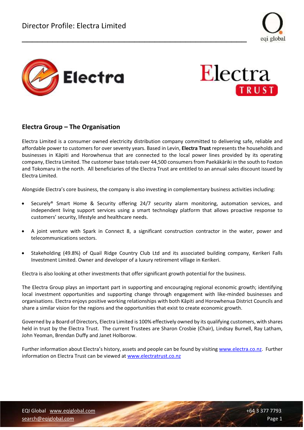 Director Profile: Electra Limited ______