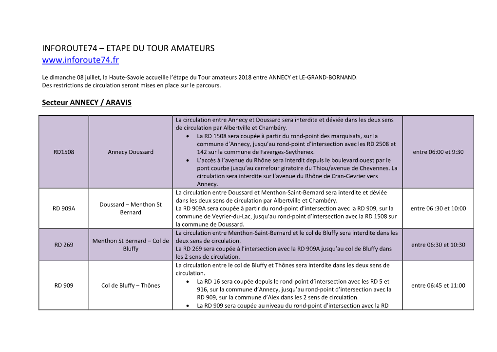 Inforoute74 – Etape Du Tour Amateurs