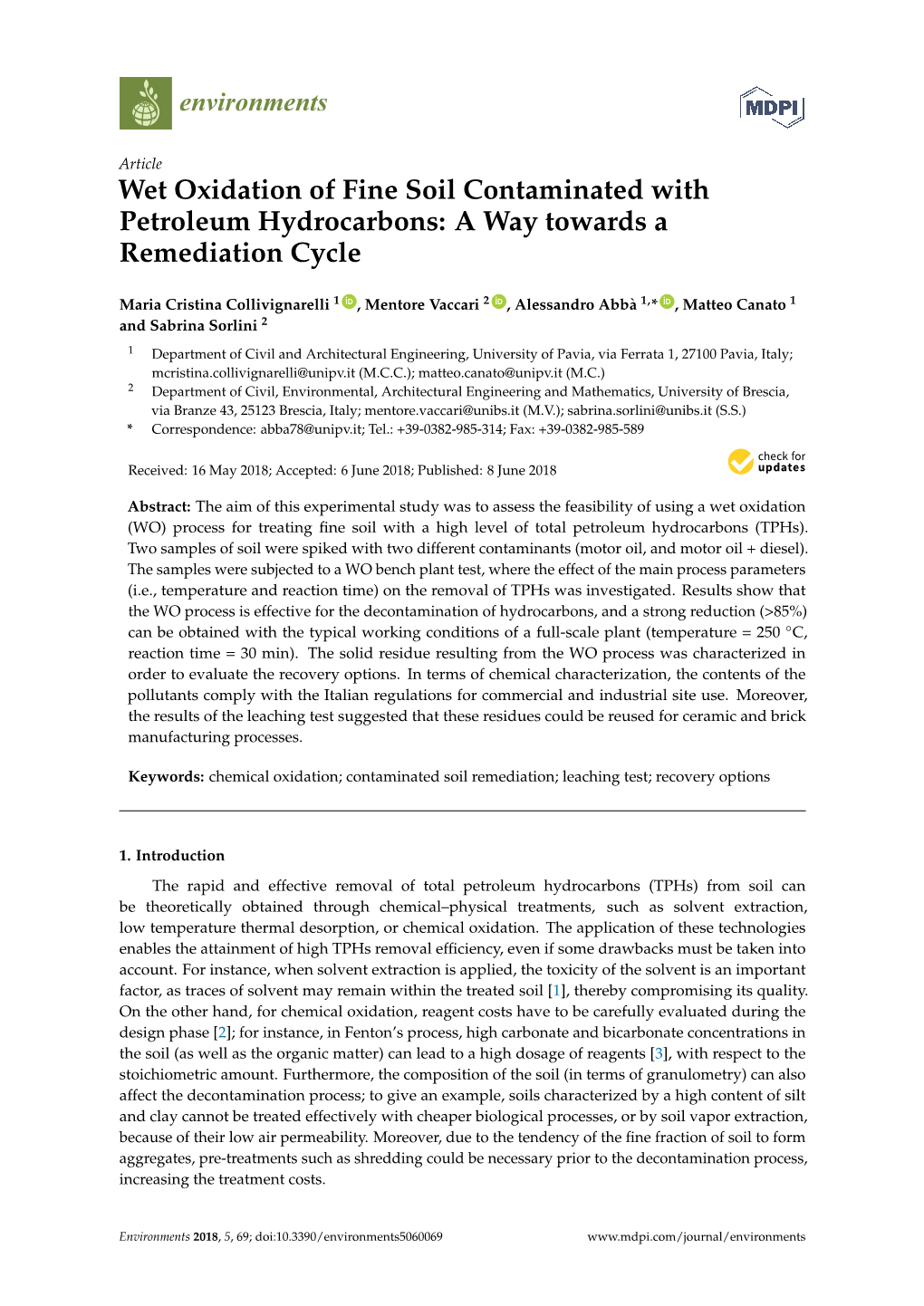 Wet Oxidation of Fine Soil Contaminated with Petroleum Hydrocarbons: a Way Towards a Remediation Cycle