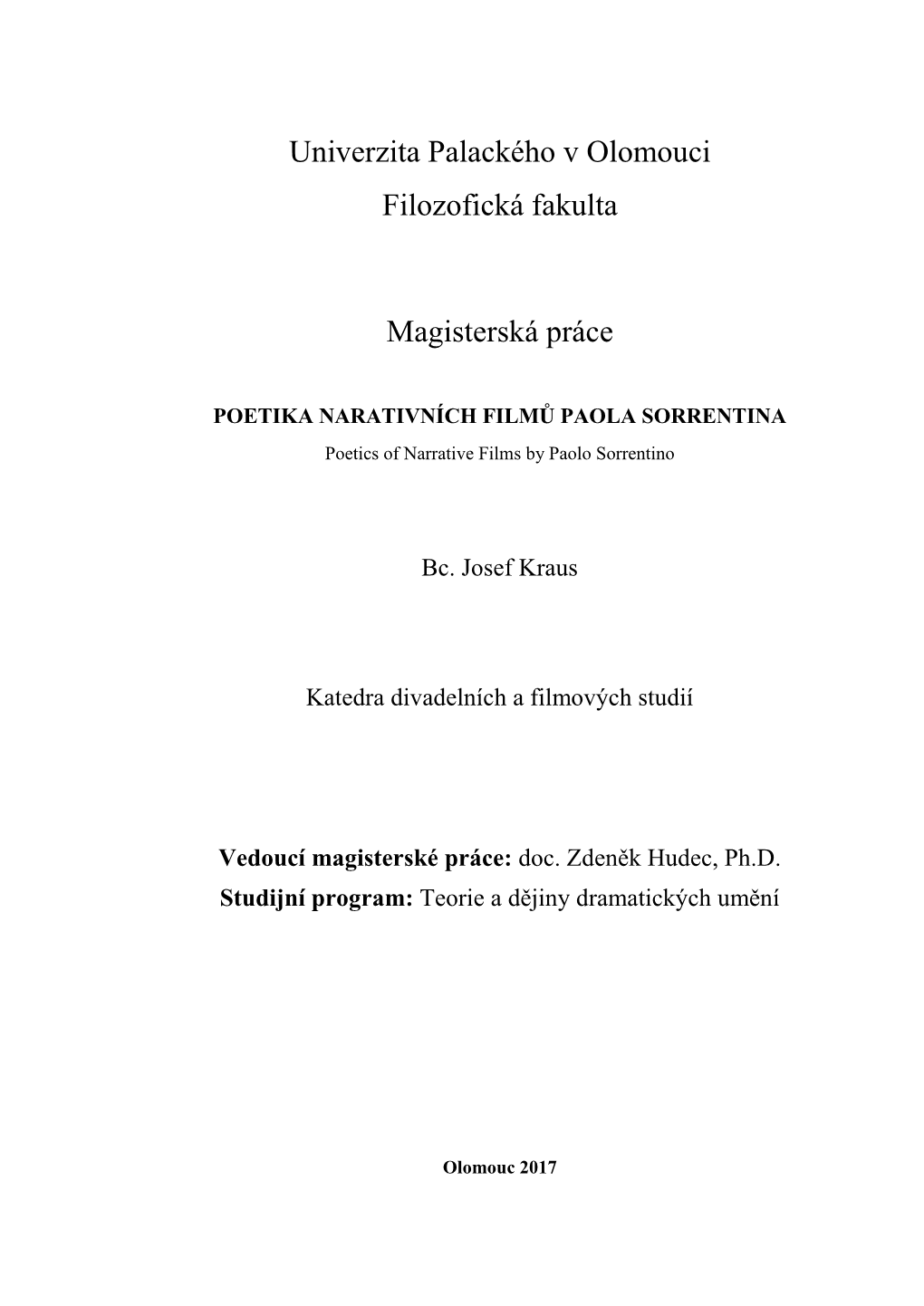 Univerzita Palackého V Olomouci Filozofická Fakulta Magisterská Práce