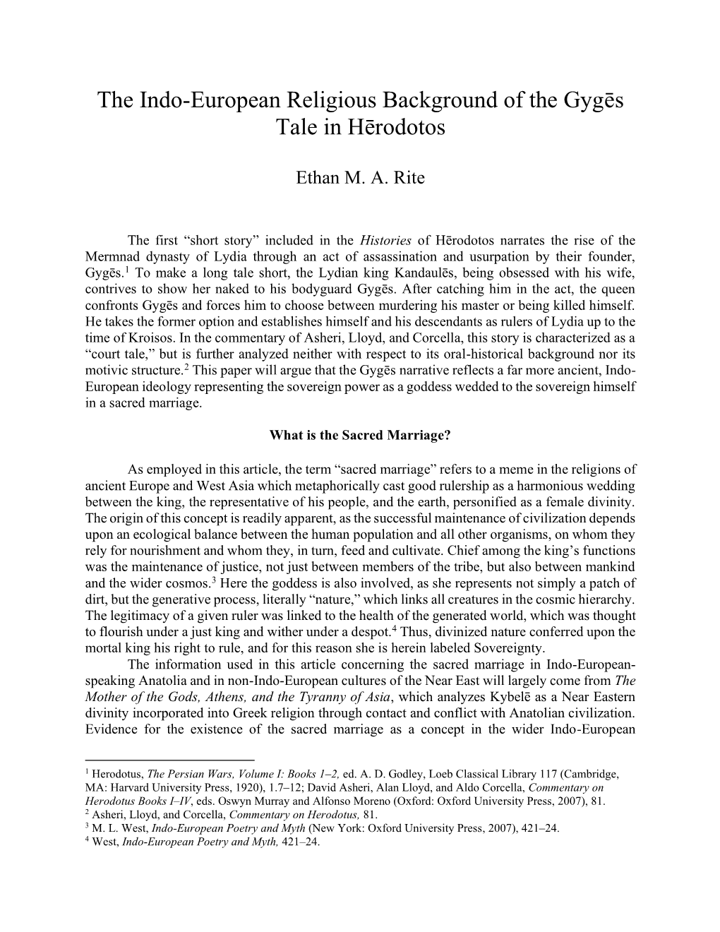 The Indo-European Religious Background of the Gygēs Tale in Hērodotos