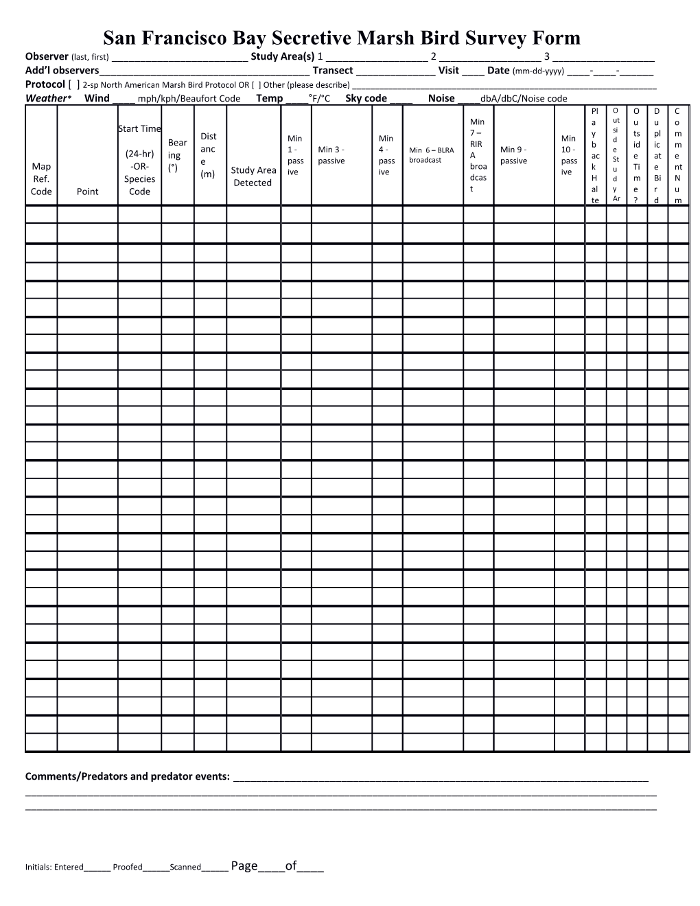 Pilot Marshbird Survey Form