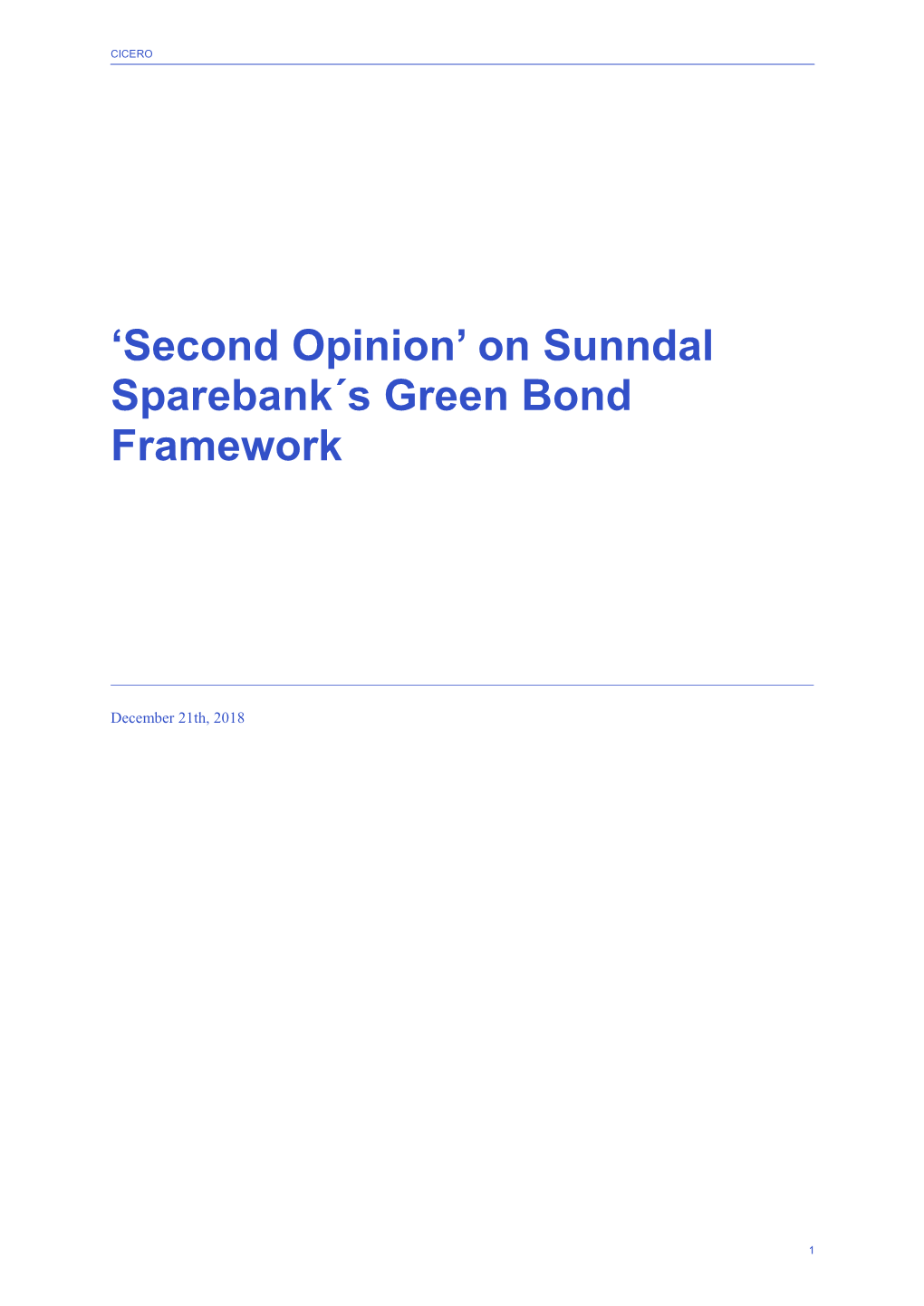 'Second Opinion' on Sunndal Sparebank´S Green Bond Framework