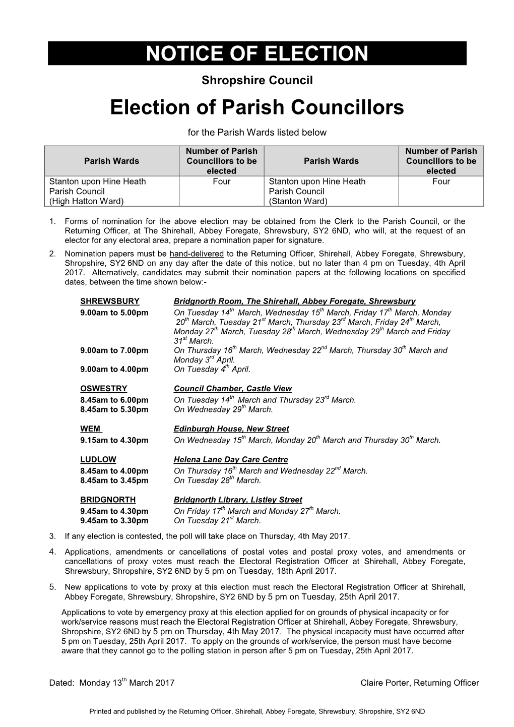 Notice of Election Double Column