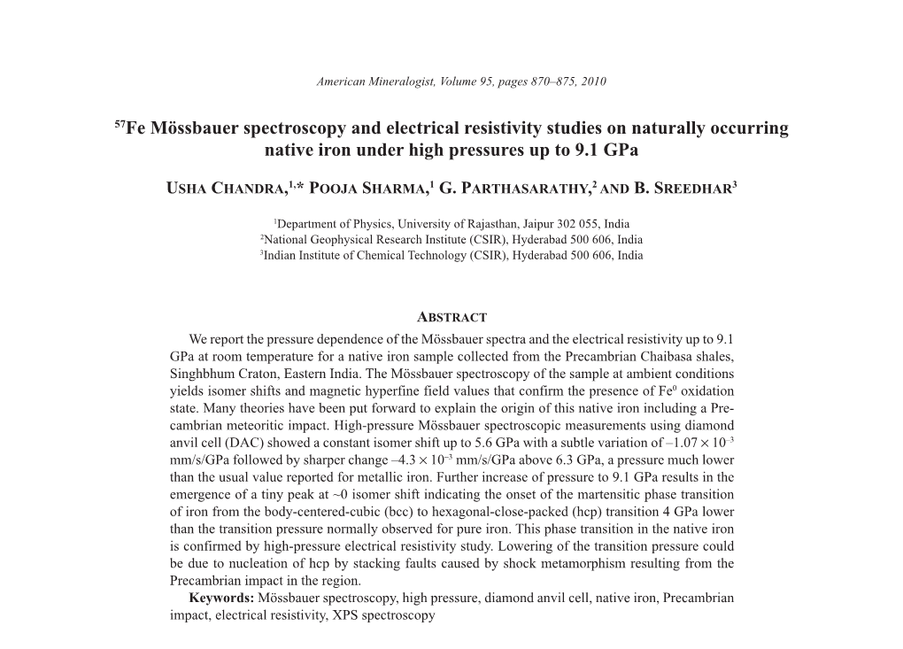 57Fe Mössbauer Spectroscopy and Electrical Resistivity Studies on Naturally Occurring Native Iron Under High Pressures up to 9.1 Gpa