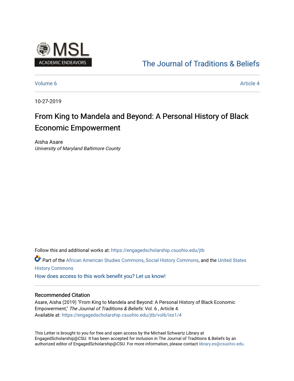 A Personal History of Black Economic Empowerment