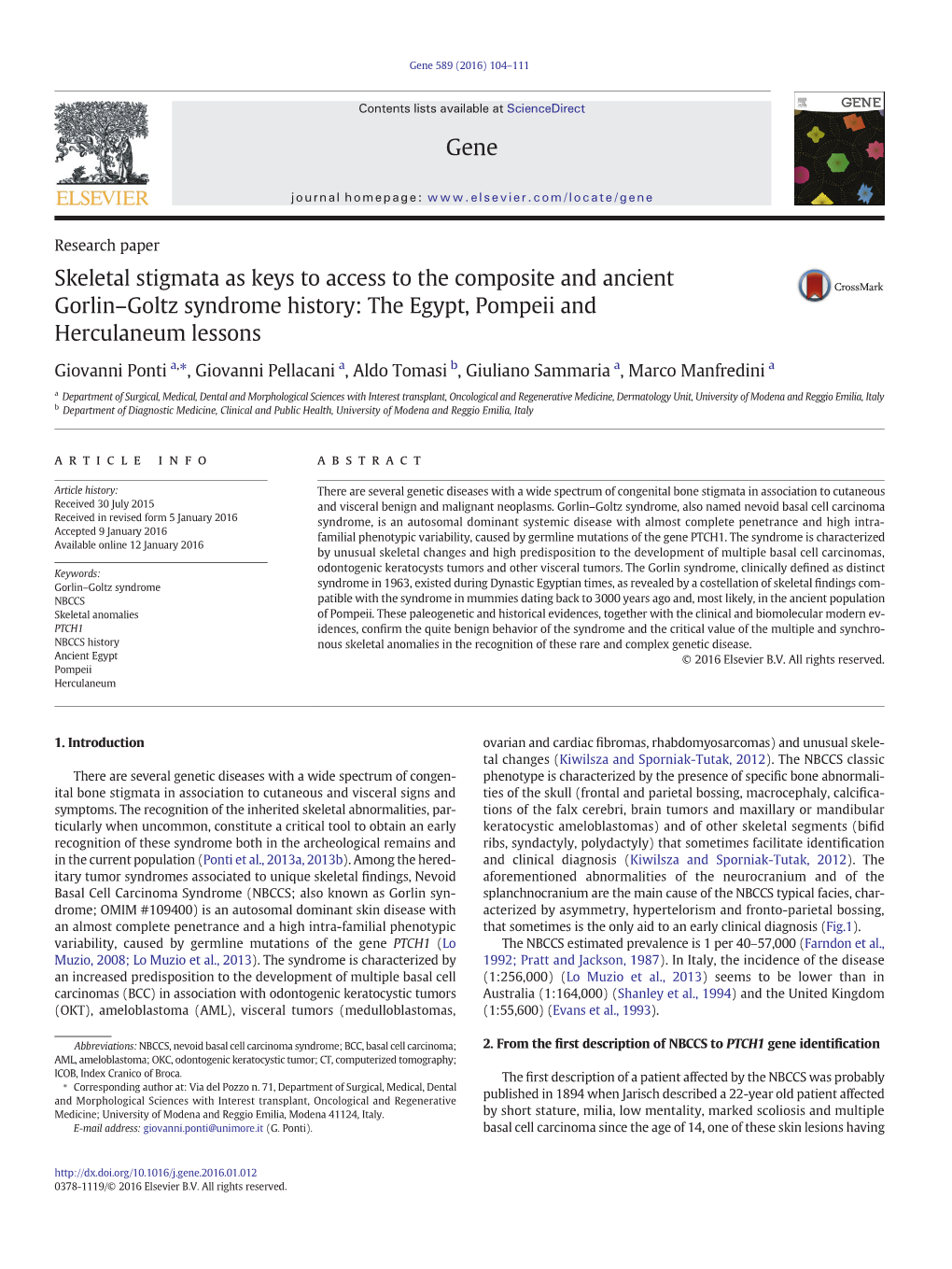 Skeletal Stigmata As Keys to Access to the Composite and Ancient Gorlin–Goltz Syndrome History: the Egypt, Pompeii and Herculaneum Lessons