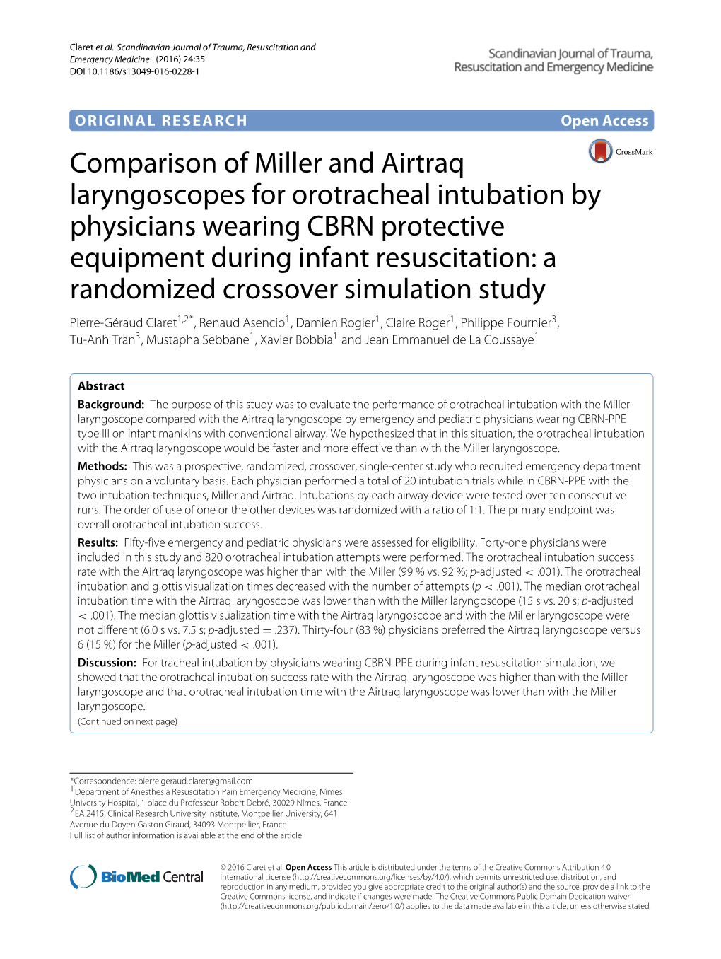 Comparison of Miller and Airtraq Laryngoscopes for Orotracheal