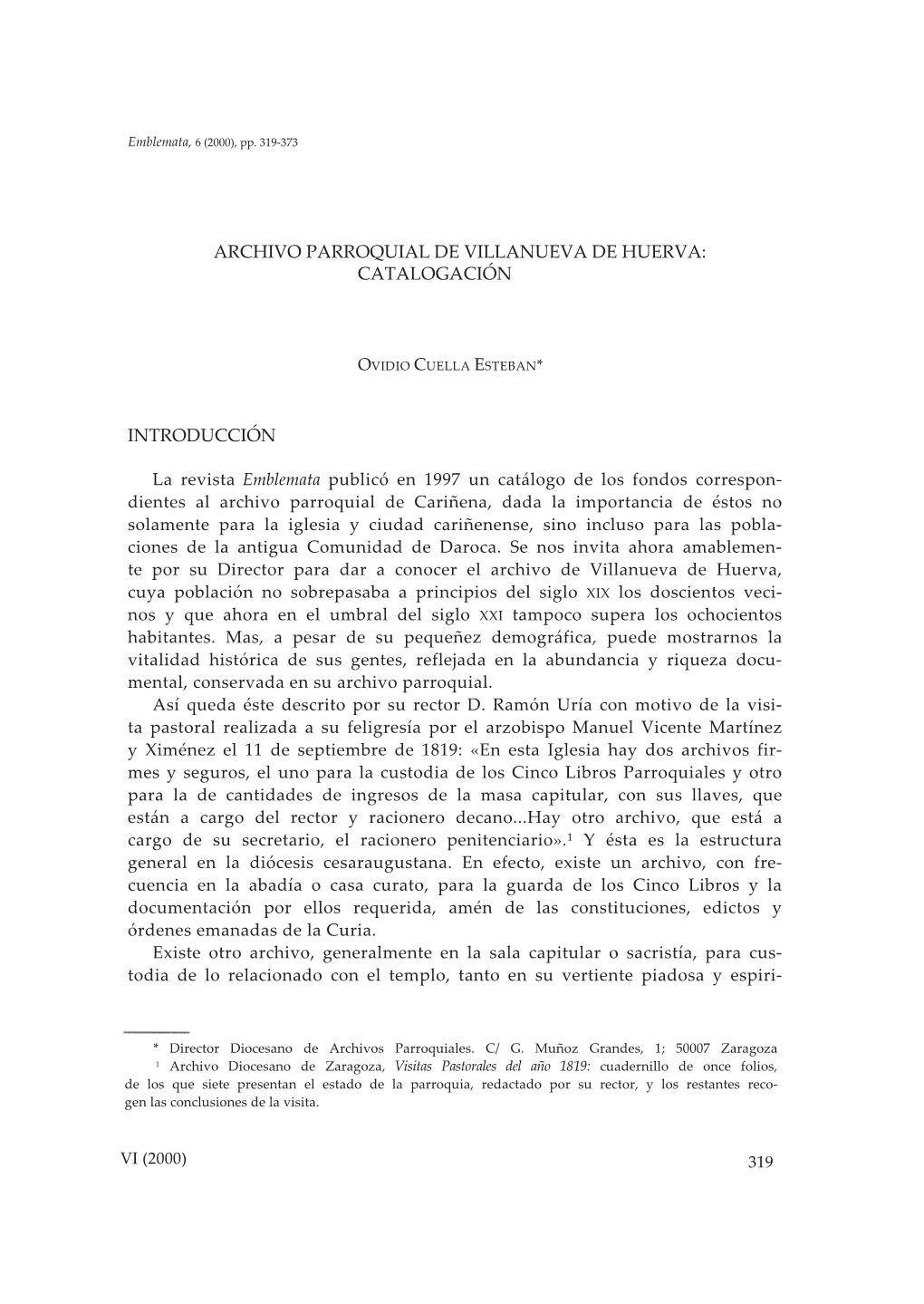 Archivo Parroquial De Villanueva De Huerva: Catalogación