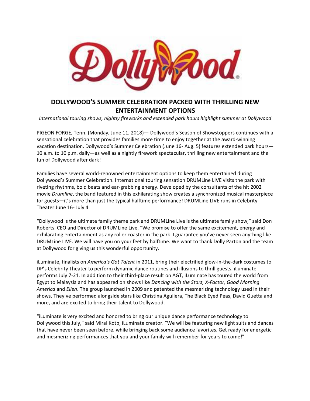 Dollywood's Summer Celebration Packed With
