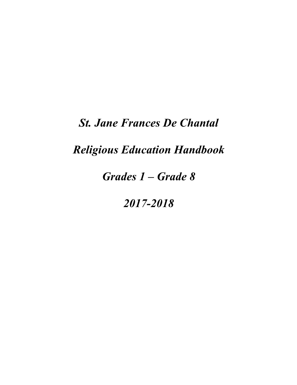 St. Jane Frances De Chantal Religious Education Handbook