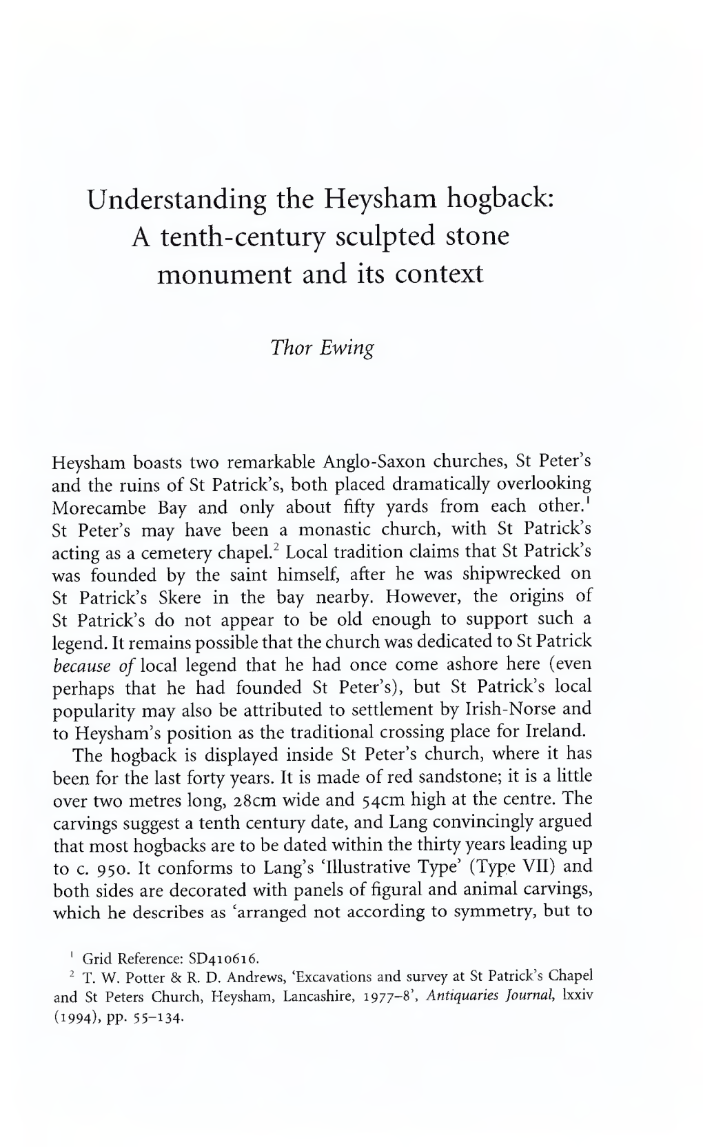 Understanding the Heysham Hogback: a Tenth-Century Sculpted Stone Monument and Its Context