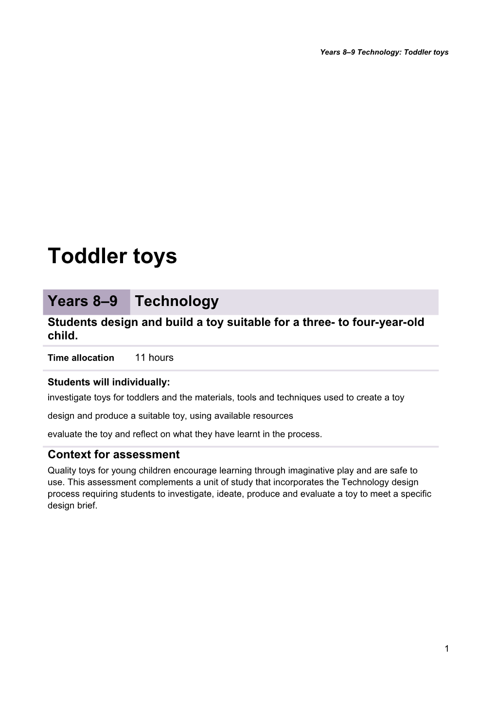 Year 8 Technology Assessment Teacher Guidelines Toddler Toys Queensland Essential Learnings