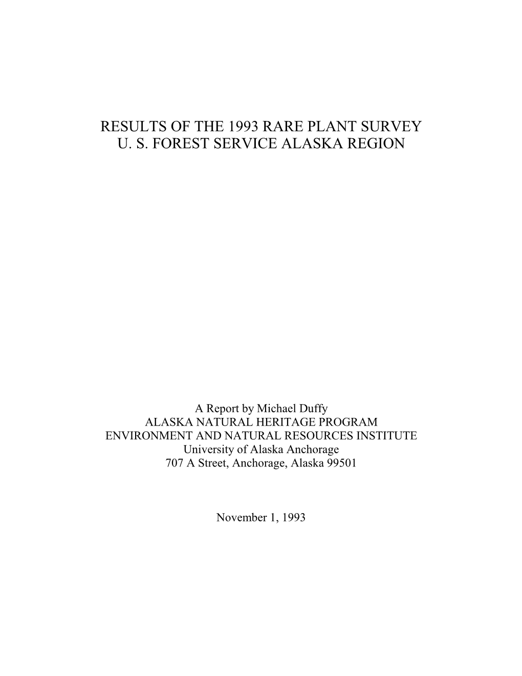 Results of the 1993 Rare Plant Survey U