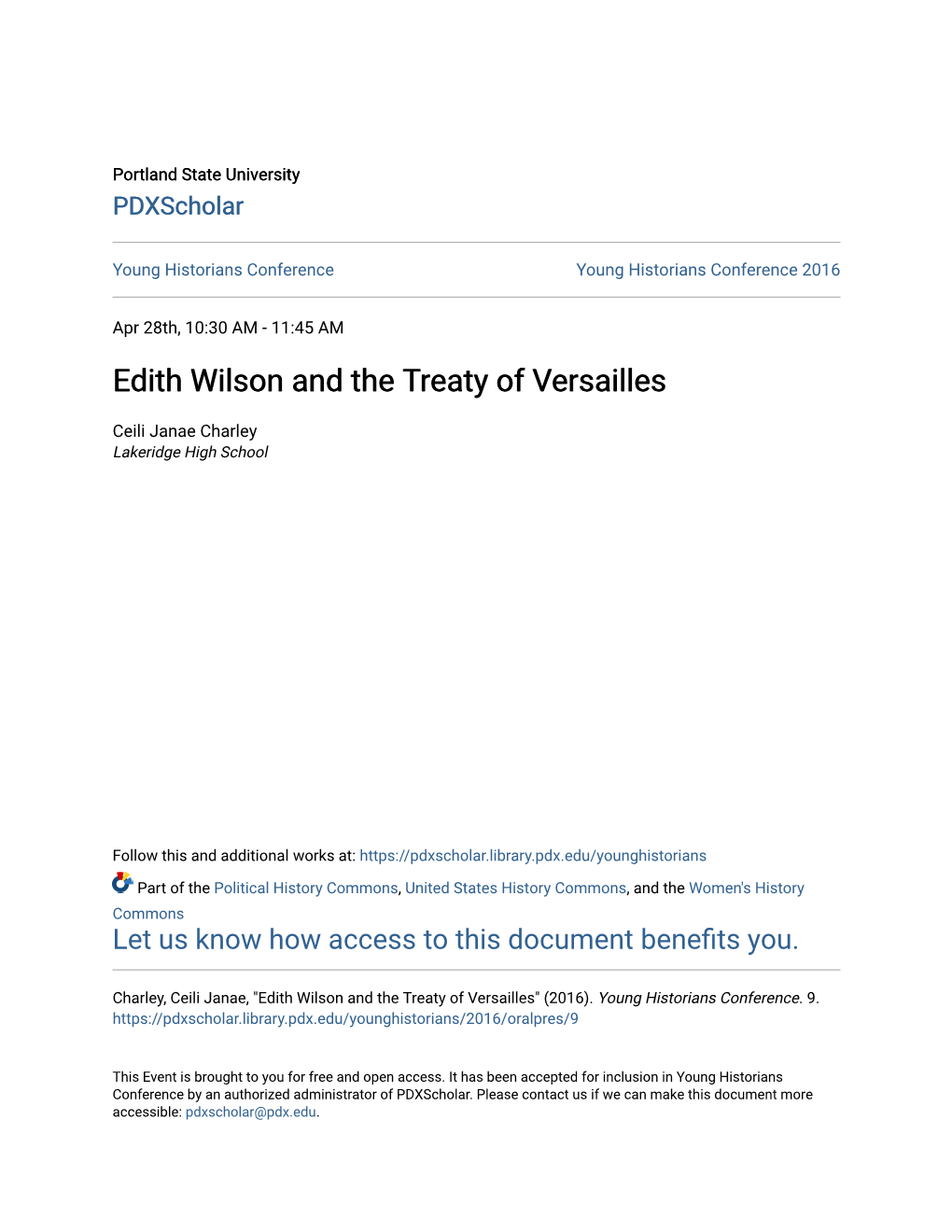 Edith Wilson and the Treaty of Versailles