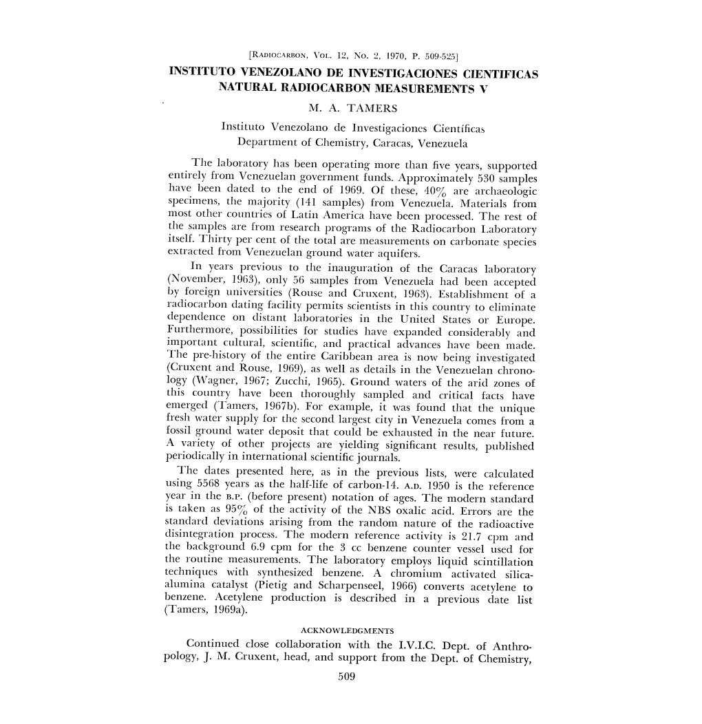 NATURAL RADIOCARBON MEASUREMENTS V the Laboratory