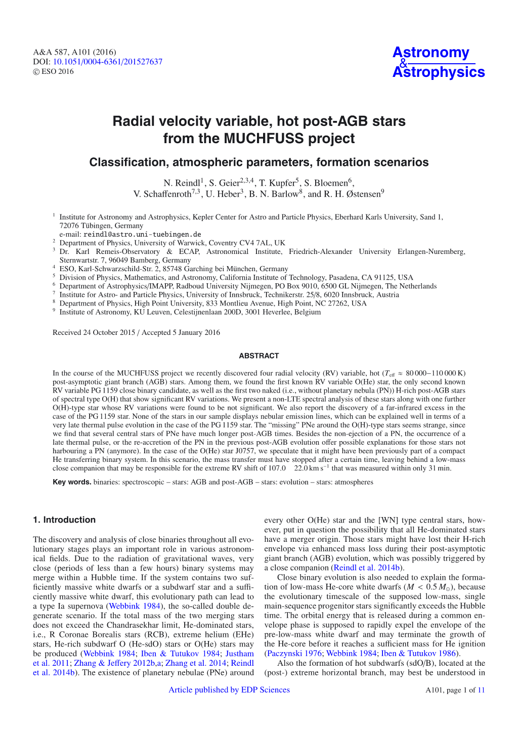 Radial Velocity Variable, Hot Post-AGB Stars from the MUCHFUSS Project Classiﬁcation, Atmospheric Parameters, Formation Scenarios