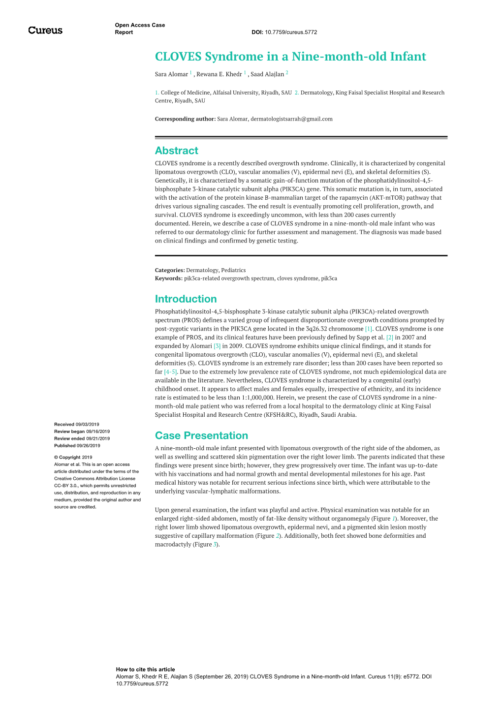 CLOVES Syndrome in a Nine-Month-Old Infant