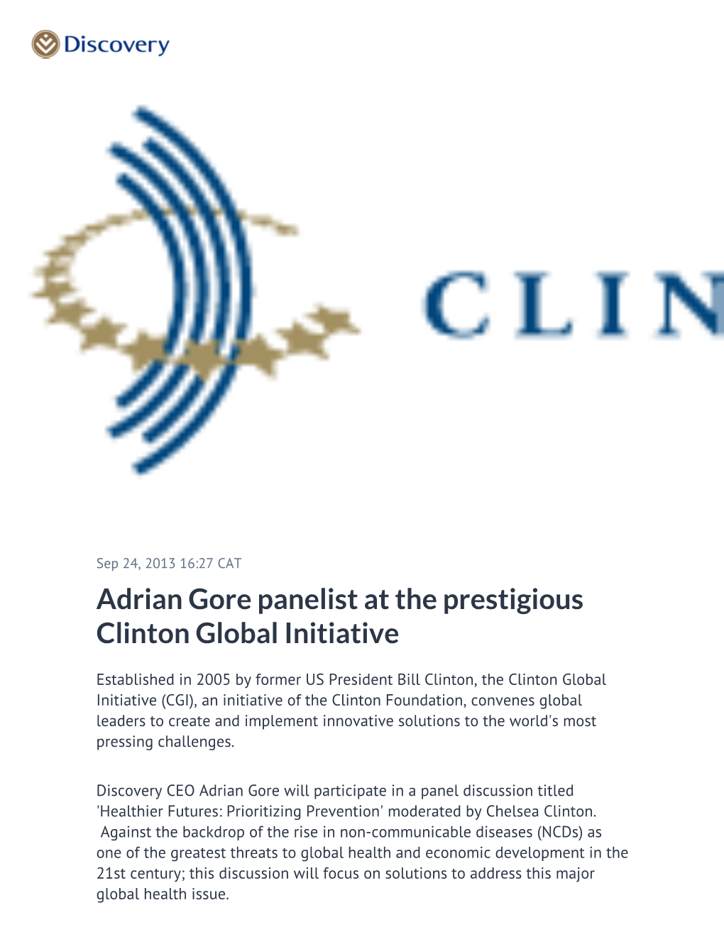 Adrian Gore Panelist at the Prestigious Clinton Global Initiative