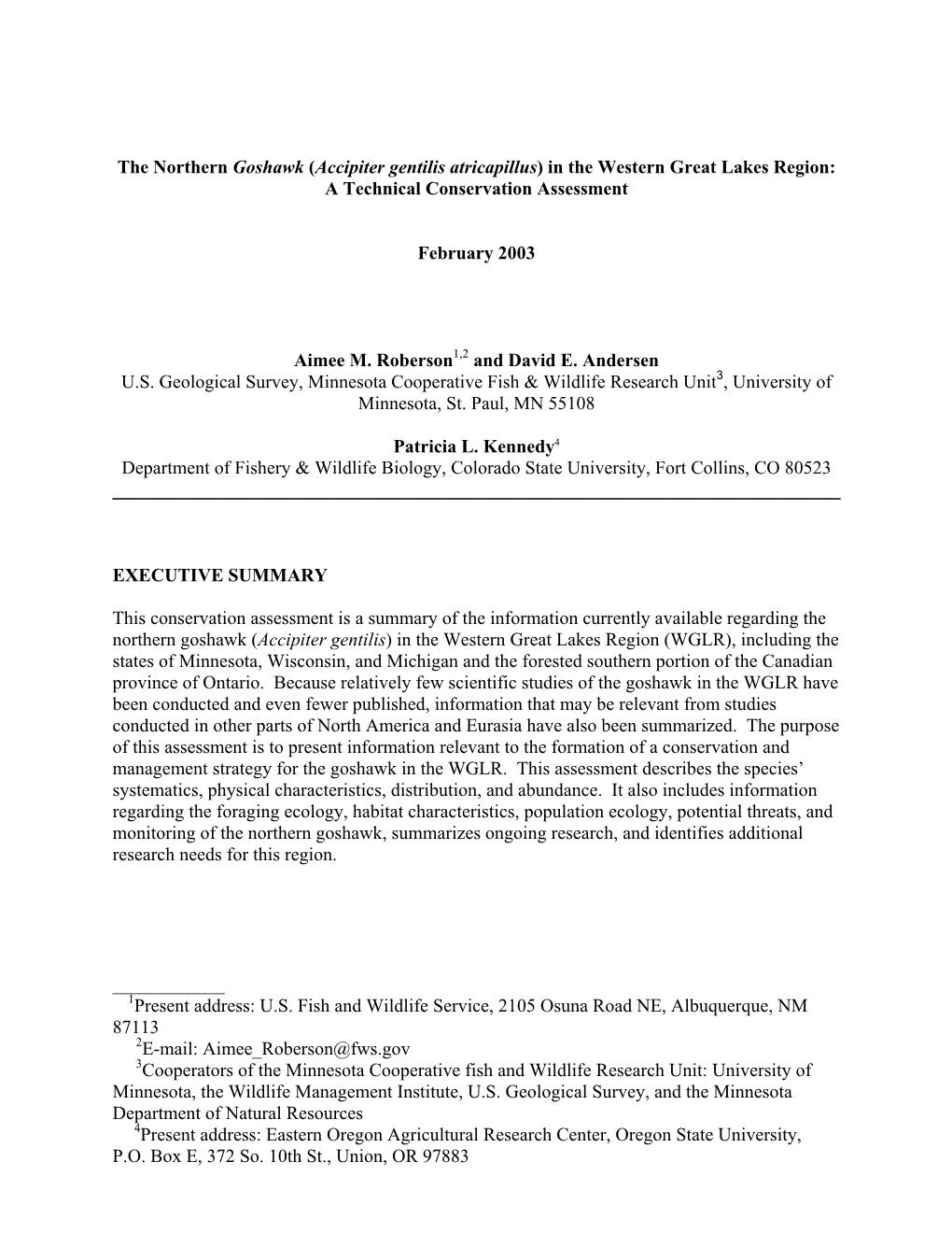 Conservation Assessment for the Northern Goshawk in Southeast Alaska