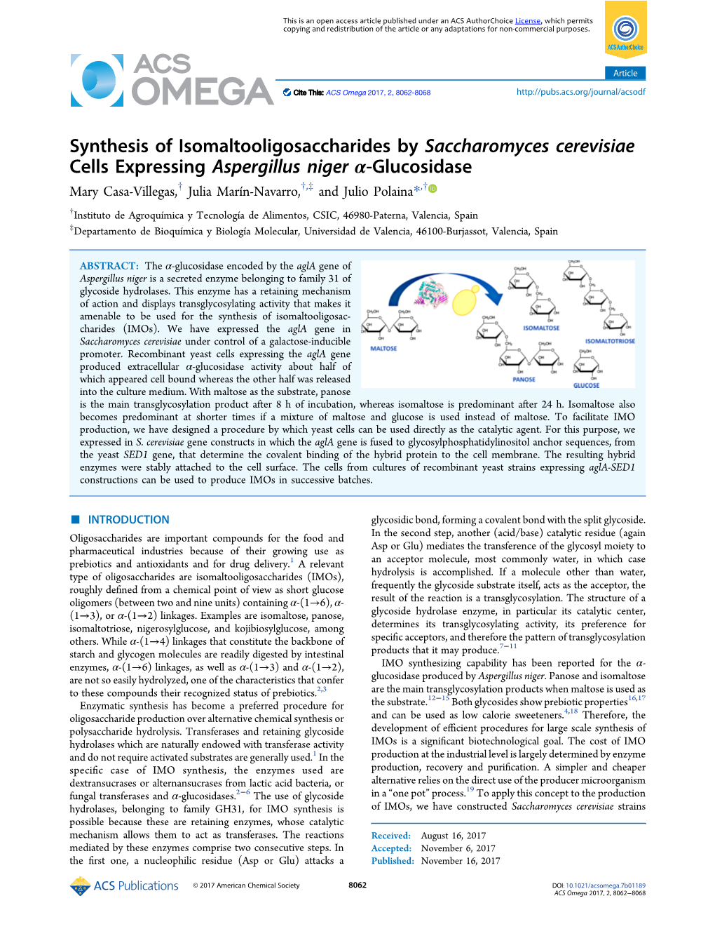 Synthesis of Isomaltooligosaccharides by Saccharomyces Cerevisiae