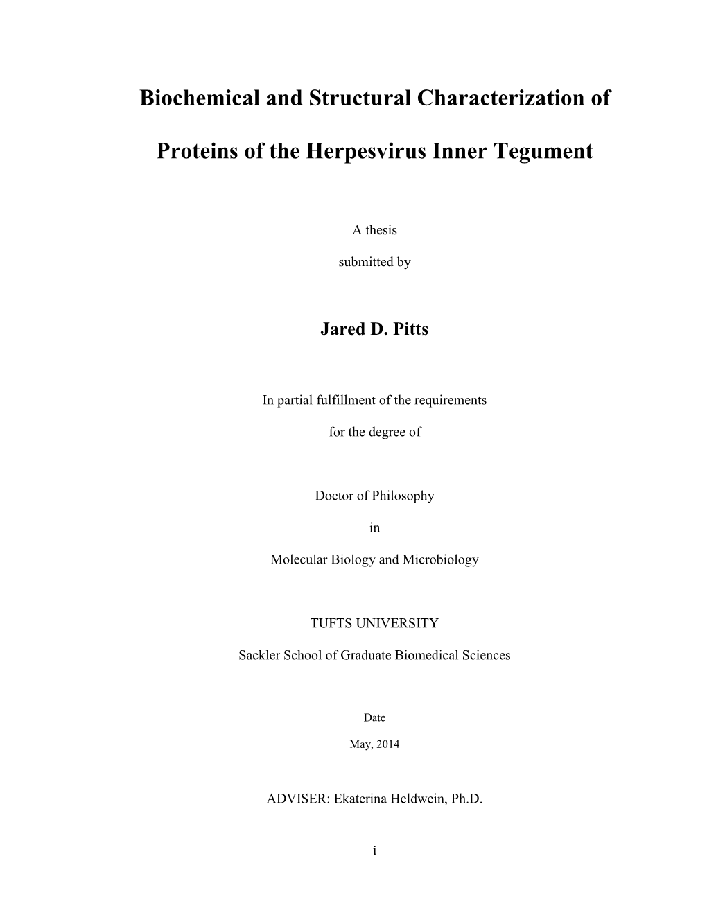 Biochemical and Structural Characterization of Proteins of The