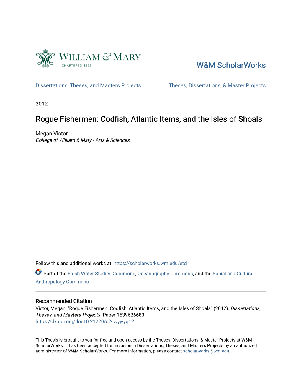 Rogue Fishermen: Codfish, Atlantic Items, and the Isles of Shoals