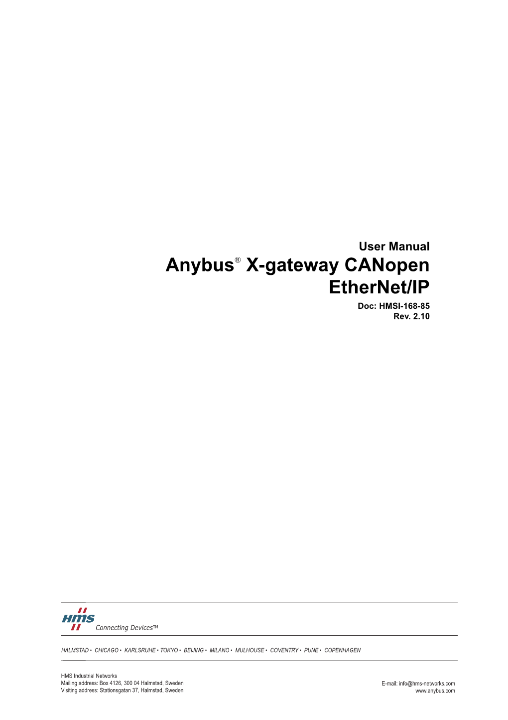 Anybus® X-Gateway Canopen Ethernet/IP Doc: HMSI-168-85 Rev