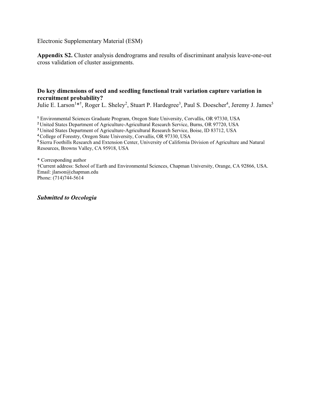 (ESM) Appendix S2. Cluster Analysis Dendrograms and Results Of