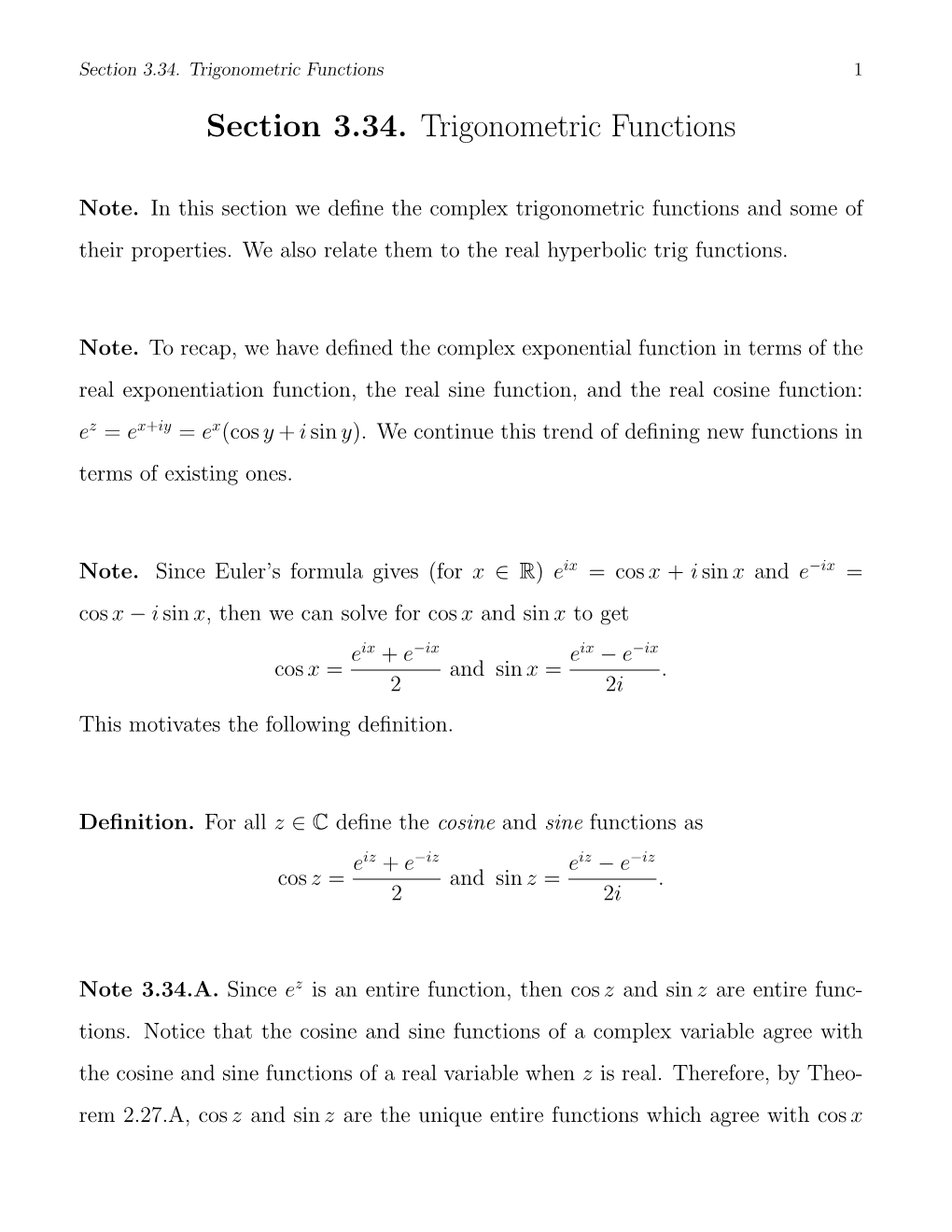 Section 3.34. Trigonometric Functions 1 Section 3.34