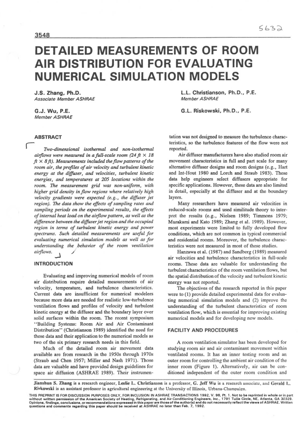 Detailed Measurements of Room Air Distribution for Evaluating Numerical Simulation Models