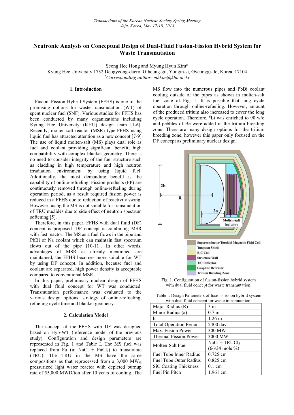 Neutronic Analysis on Conceptual Design of Dual-Fluid Fusion-Fission Hybrid System for Waste Transmutation