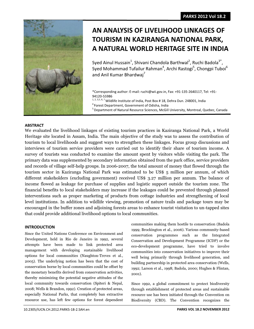 An Analysis of Livelihood Linkages of Tourism in Kaziranga National Park, a Natural World Heritage Site in India