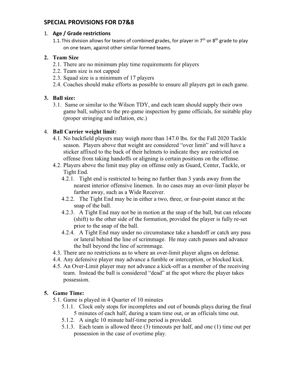 PSA Tackle Addendum Rules 7Th/8Th Grades