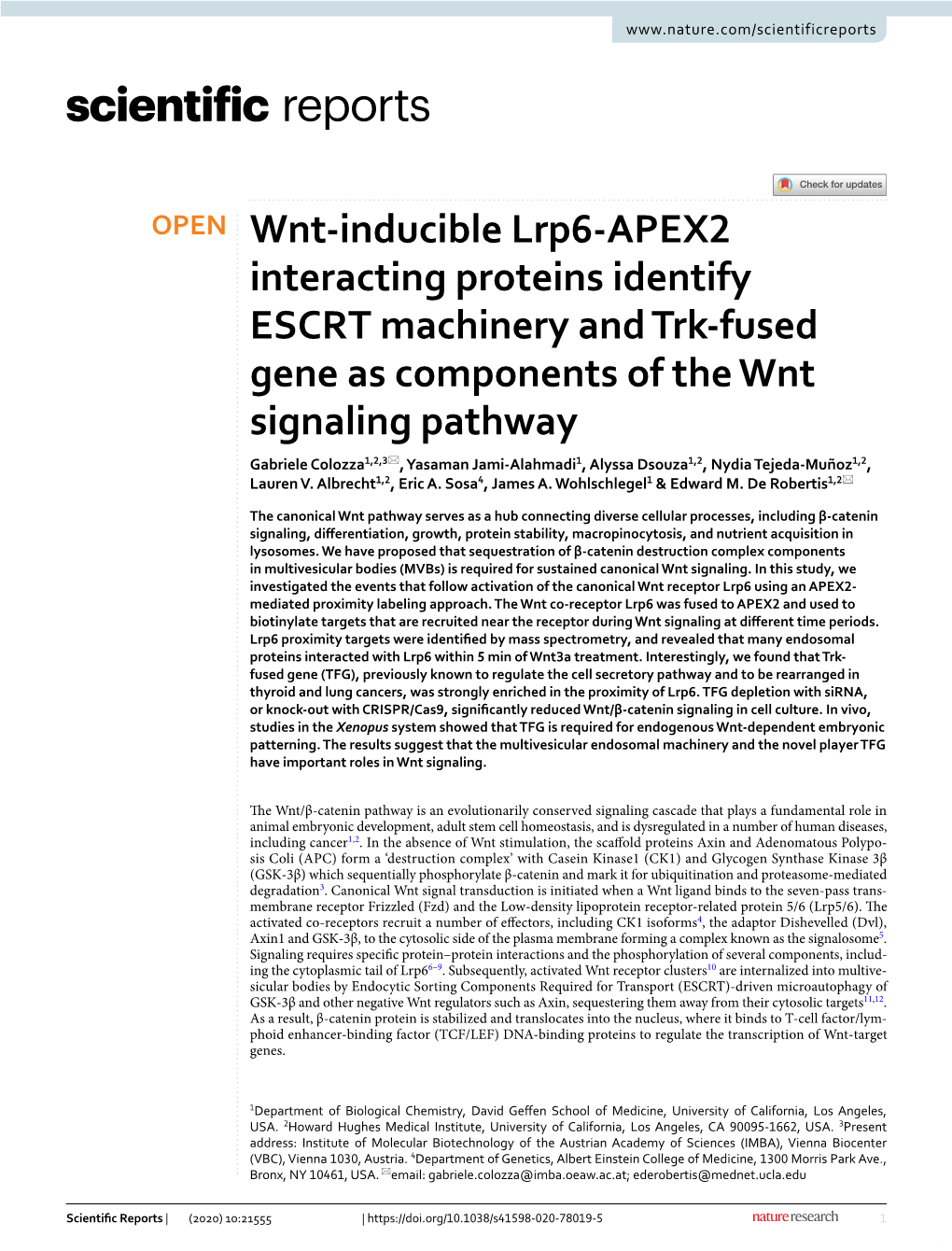 Wnt-Inducible Lrp6-APEX2 Interacting Proteins Identify ESCRT Machinery