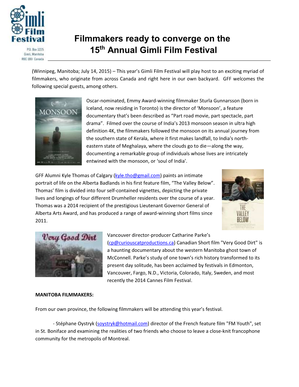 Filmmakers Ready to Converge on the 15Th Annual Gimli Film Festival