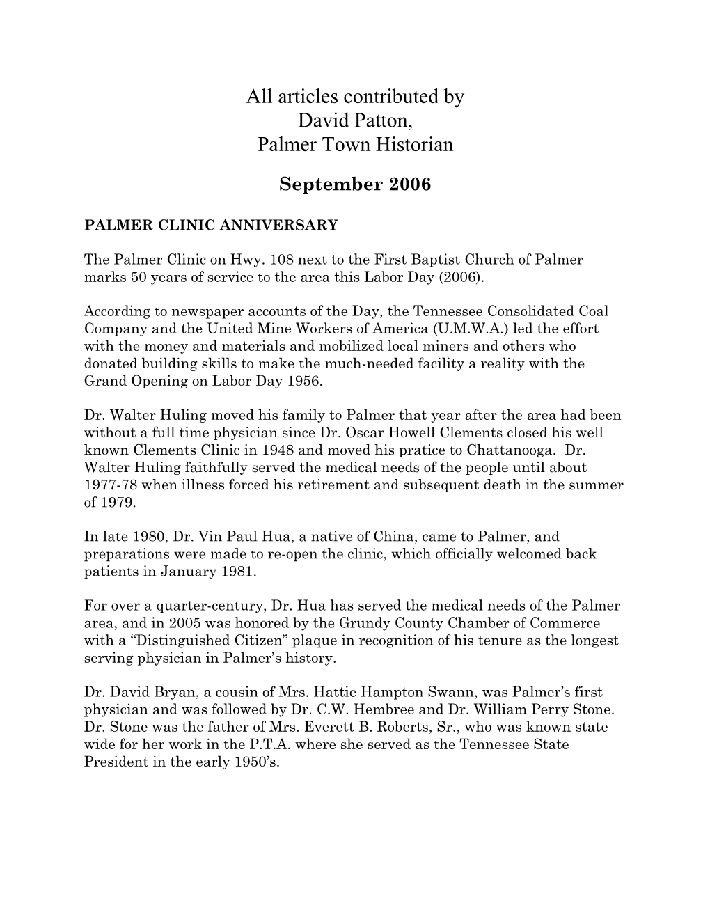 All Articles Contributed by David Patton, Palmer Town Historian