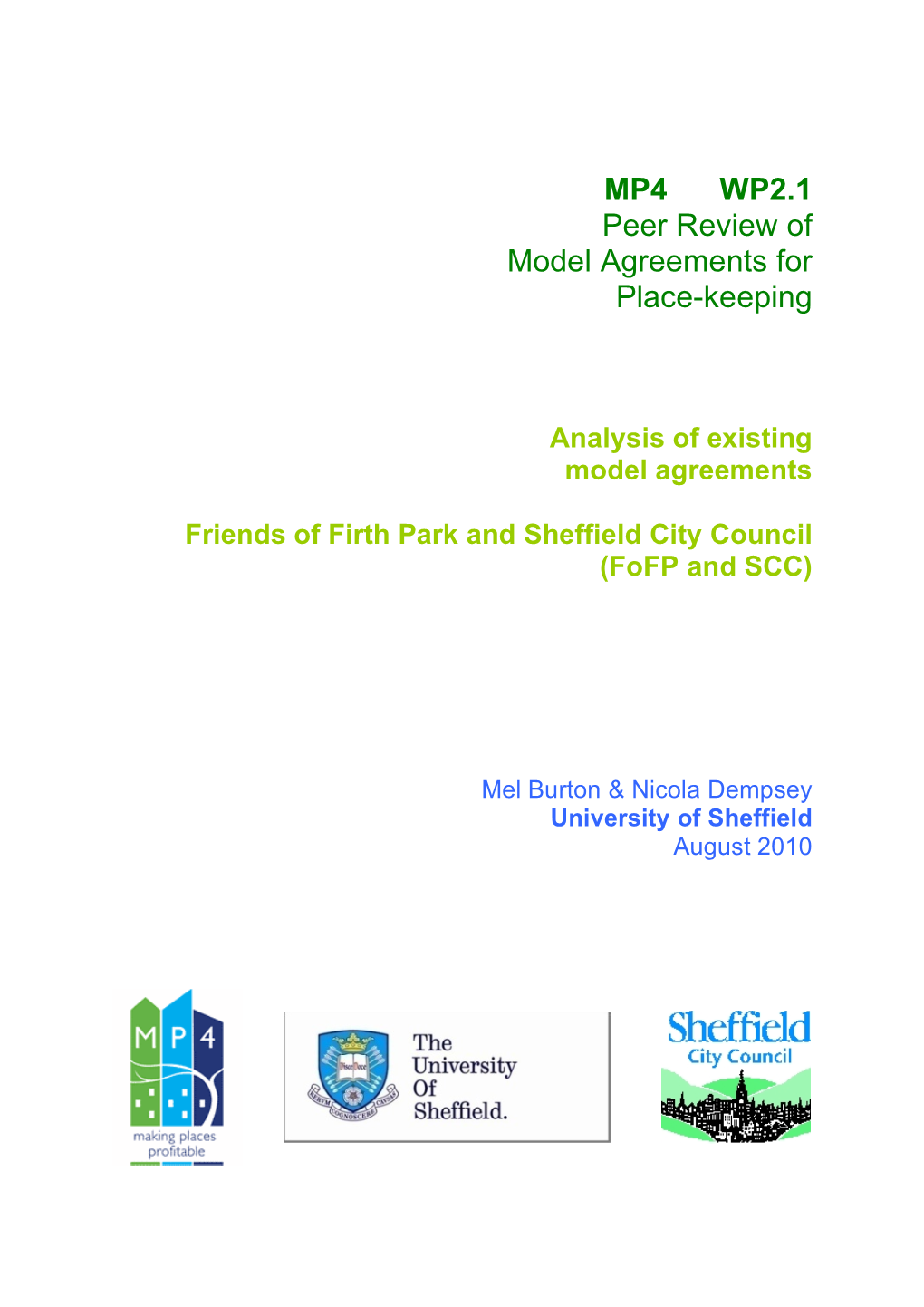 Firth Park Model Agreement Feb11