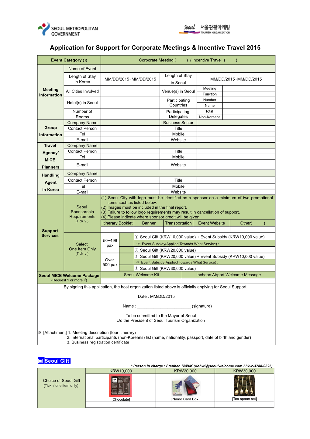 Application for Support for Corporate Meetings & Incentive Travel 2015