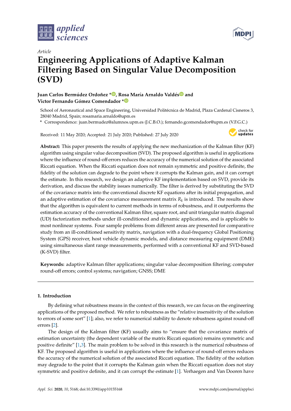 Engineering Applications of Adaptive Kalman Filtering Based on Singular Value Decomposition (SVD)