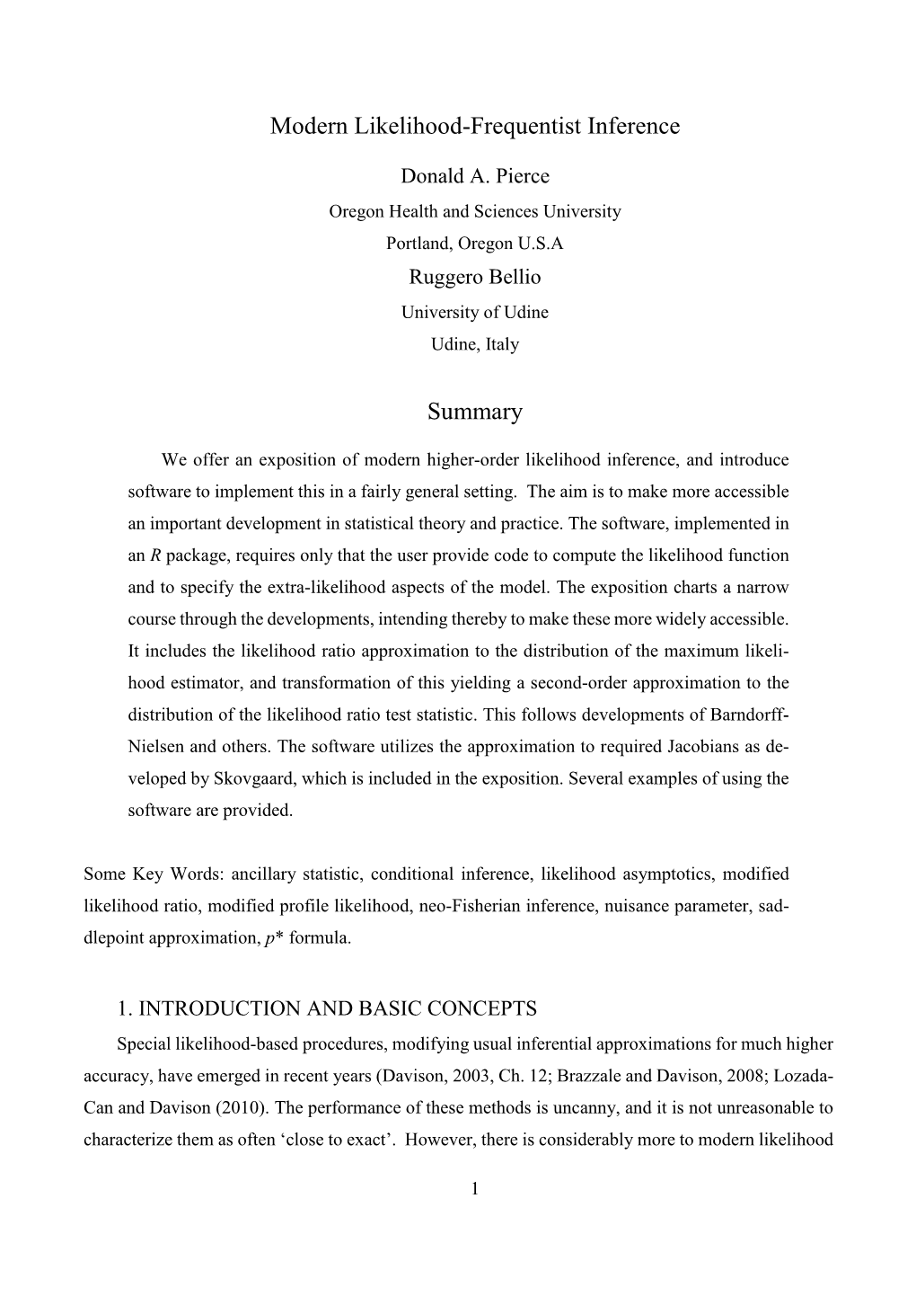 Modern Likelihood-Frequentist Inference Summary