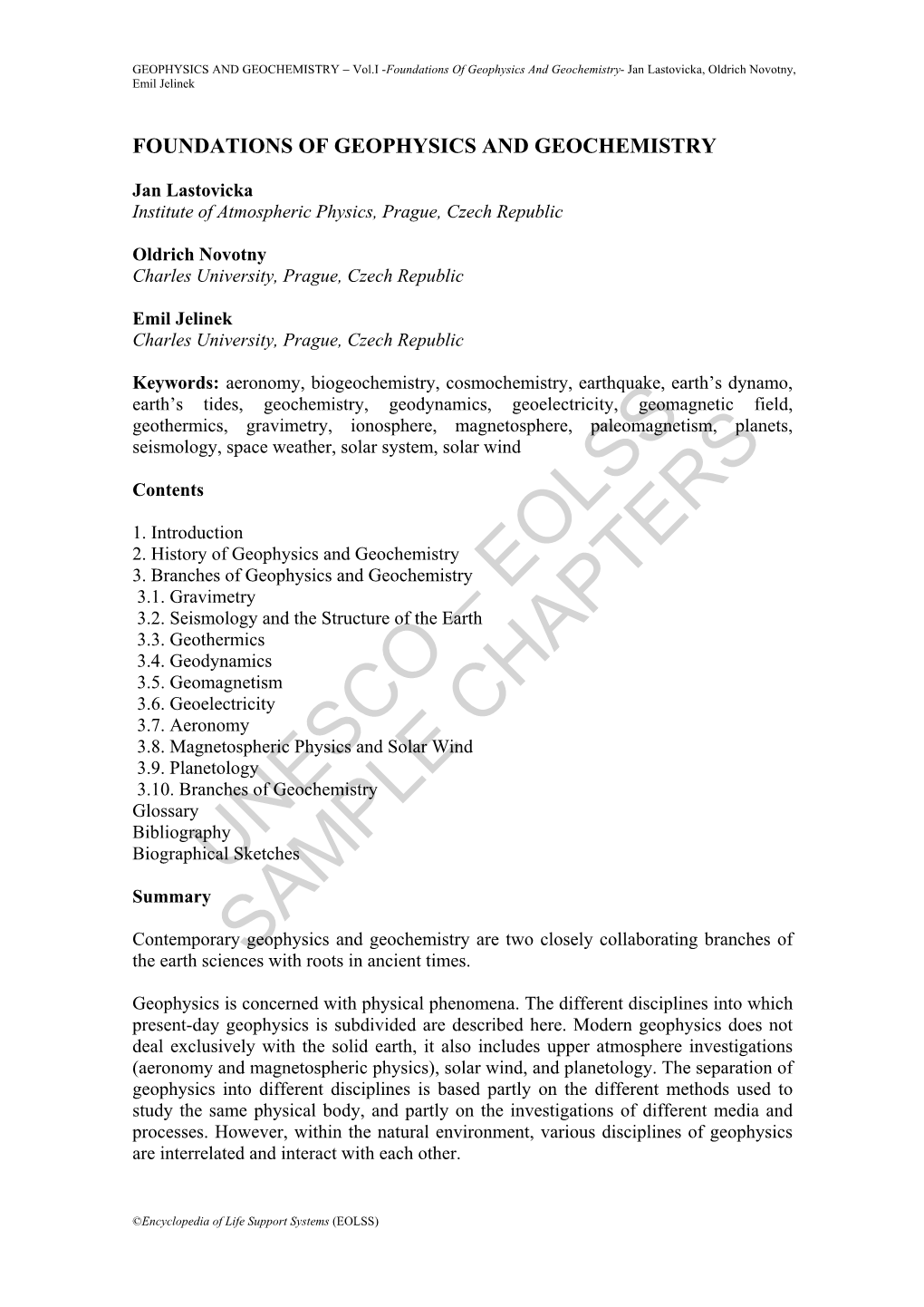 Foundations of Geophysics and Geochemistry- Jan Lastovicka, Oldrich Novotny, Emil Jelinek