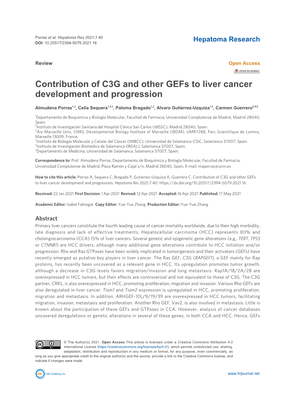 Contribution of C3G and Other Gefs to Liver Cancer Development and Progression