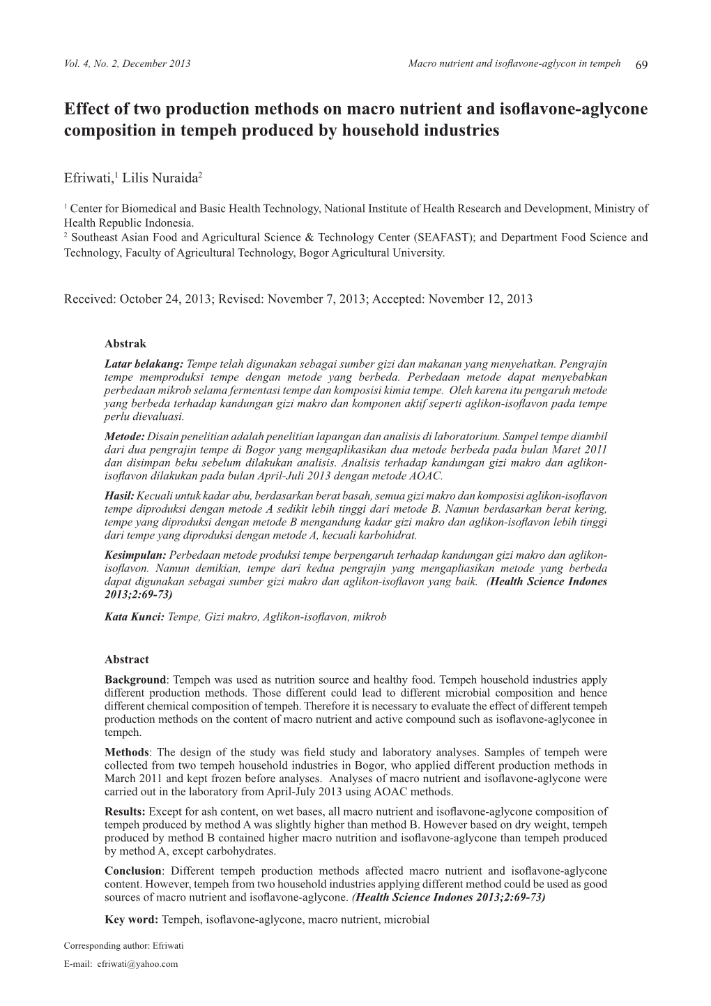 Effect of Two Production Methods on Macro Nutrient and Isoflavone