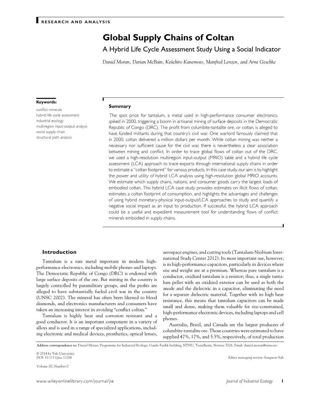 Global Supply Chains of Coltan a Hybrid Life Cycle Assessment Study Using a Social Indicator