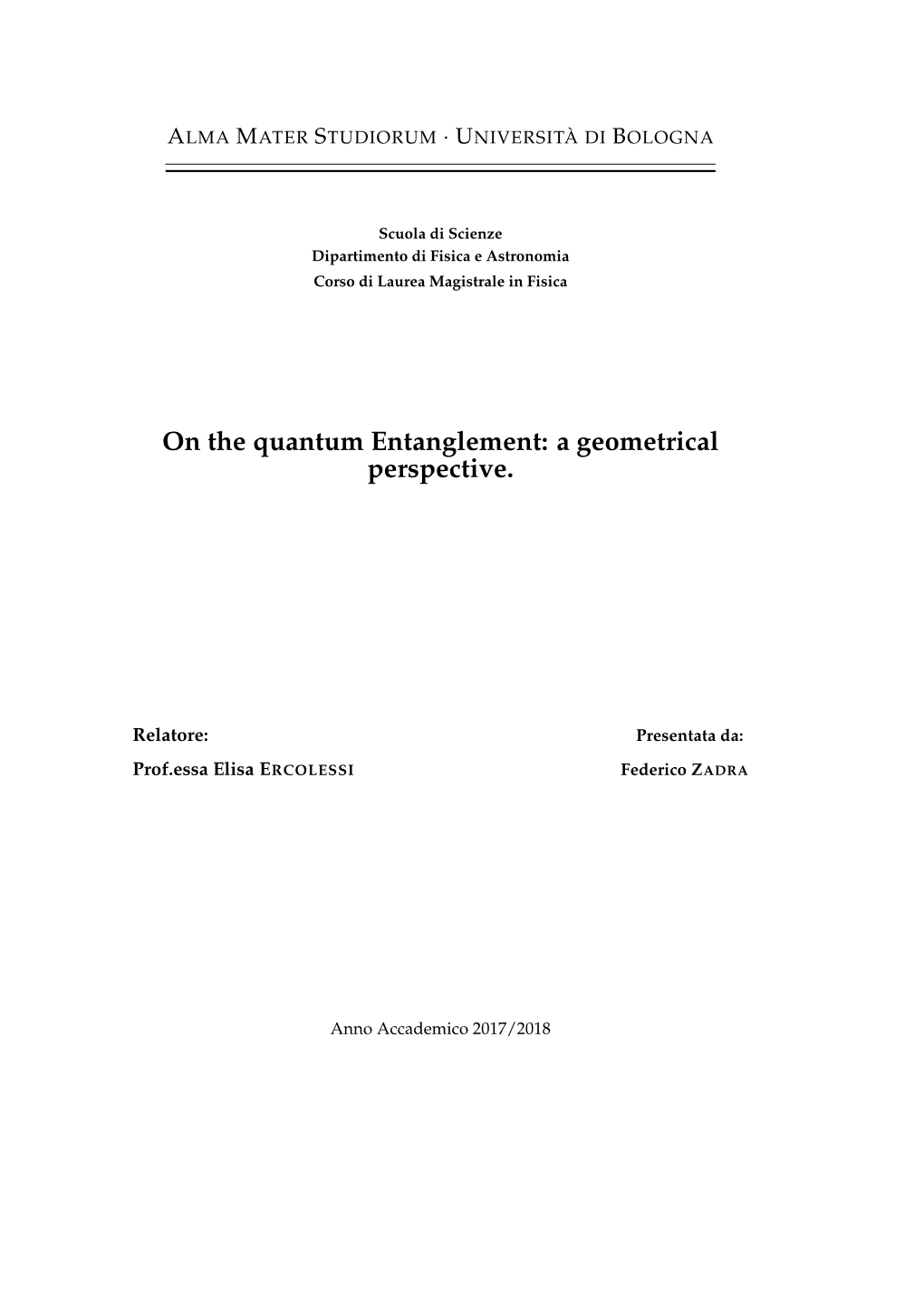 On the Quantum Entanglement: a Geometrical Perspective