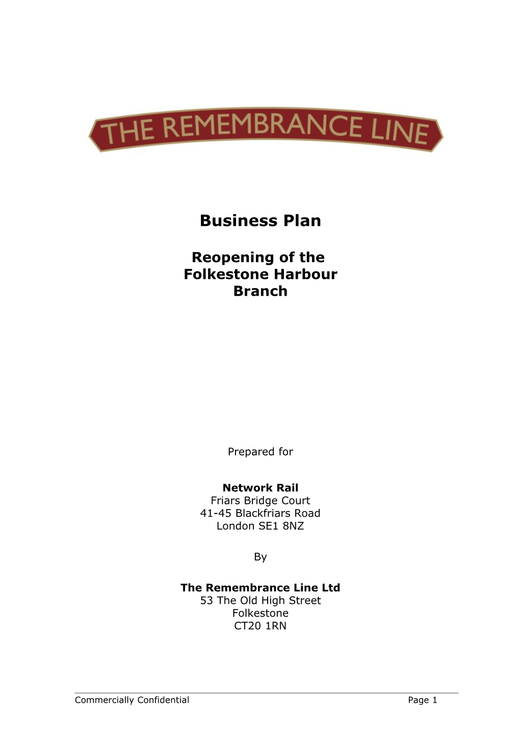 Business Plan Reopening of the Folkestone Harbour Branch