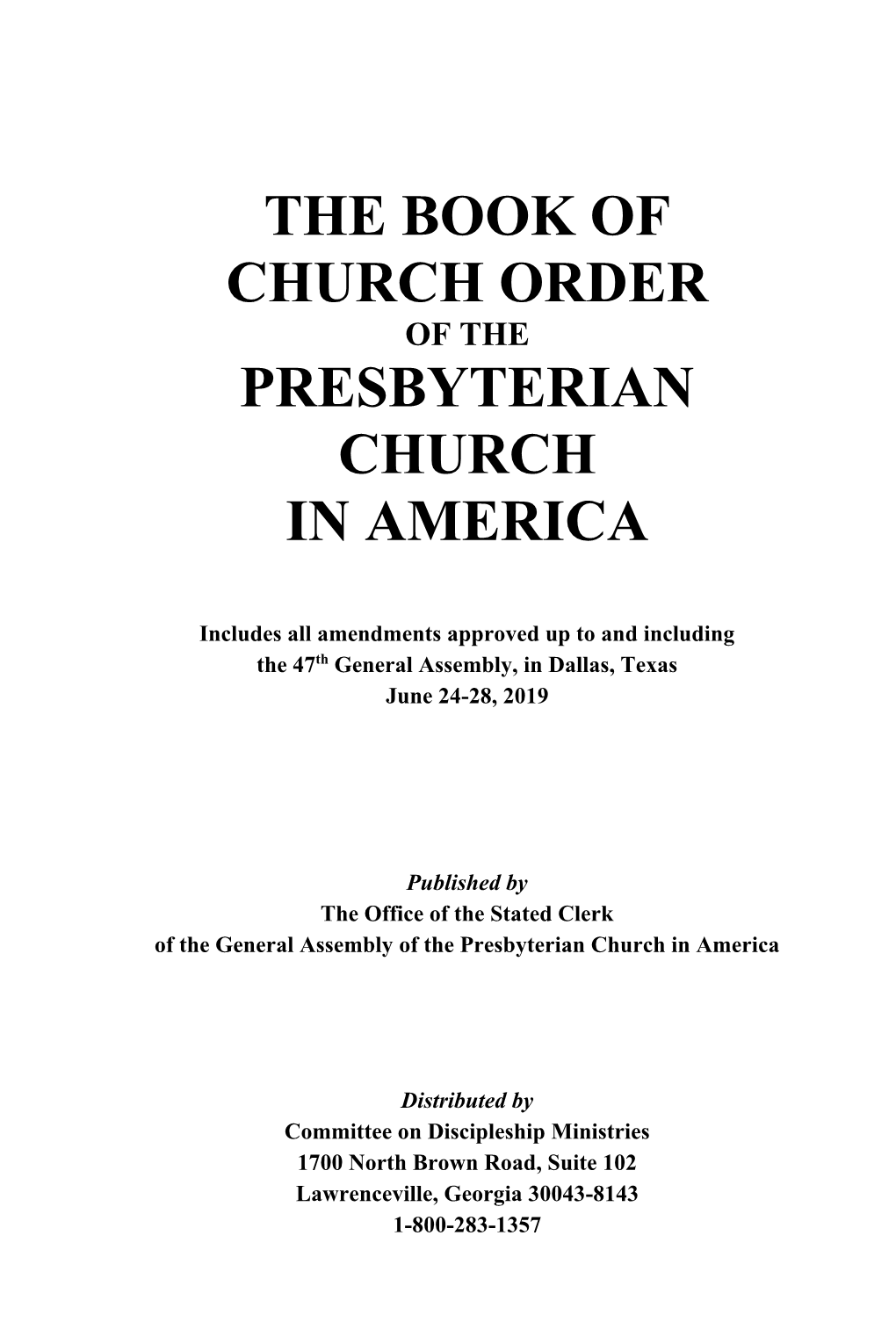 Book of Church Order of the Presbyterian Church in America