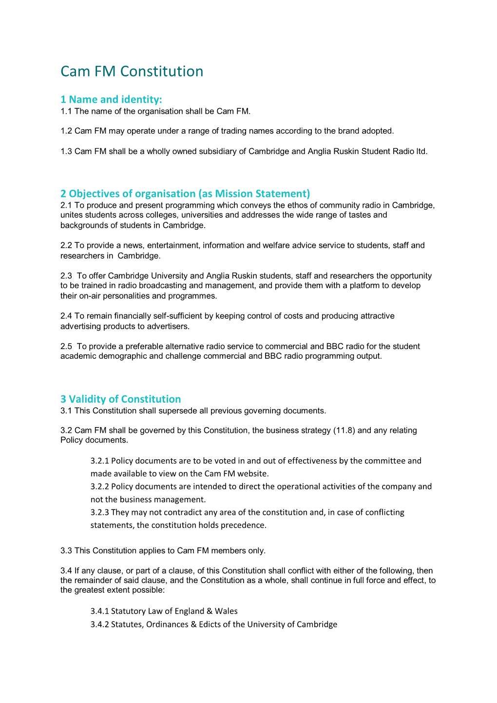Cam FM Constitution