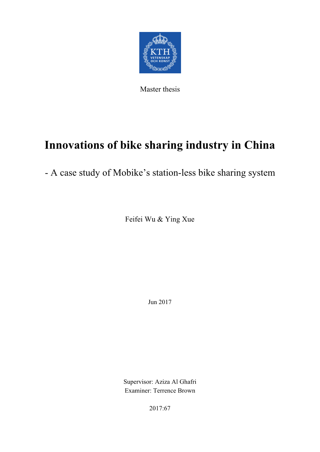 Innovations of Bike Sharing Industry in China